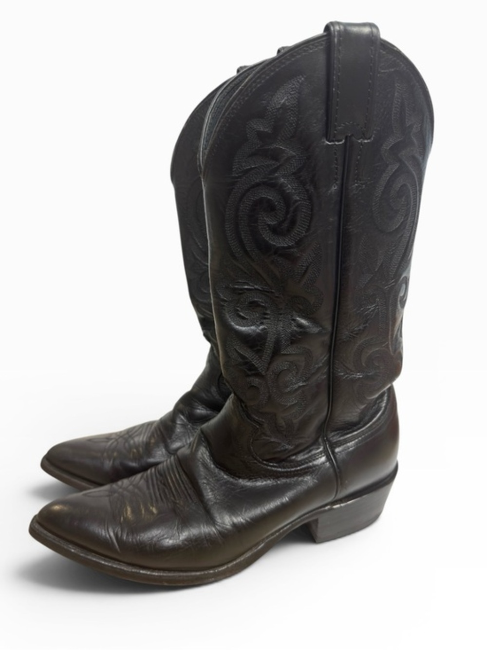 Justin 1434 Black Leather Western Cowboy Boots Men’s Size 9 D Embroidered USA
